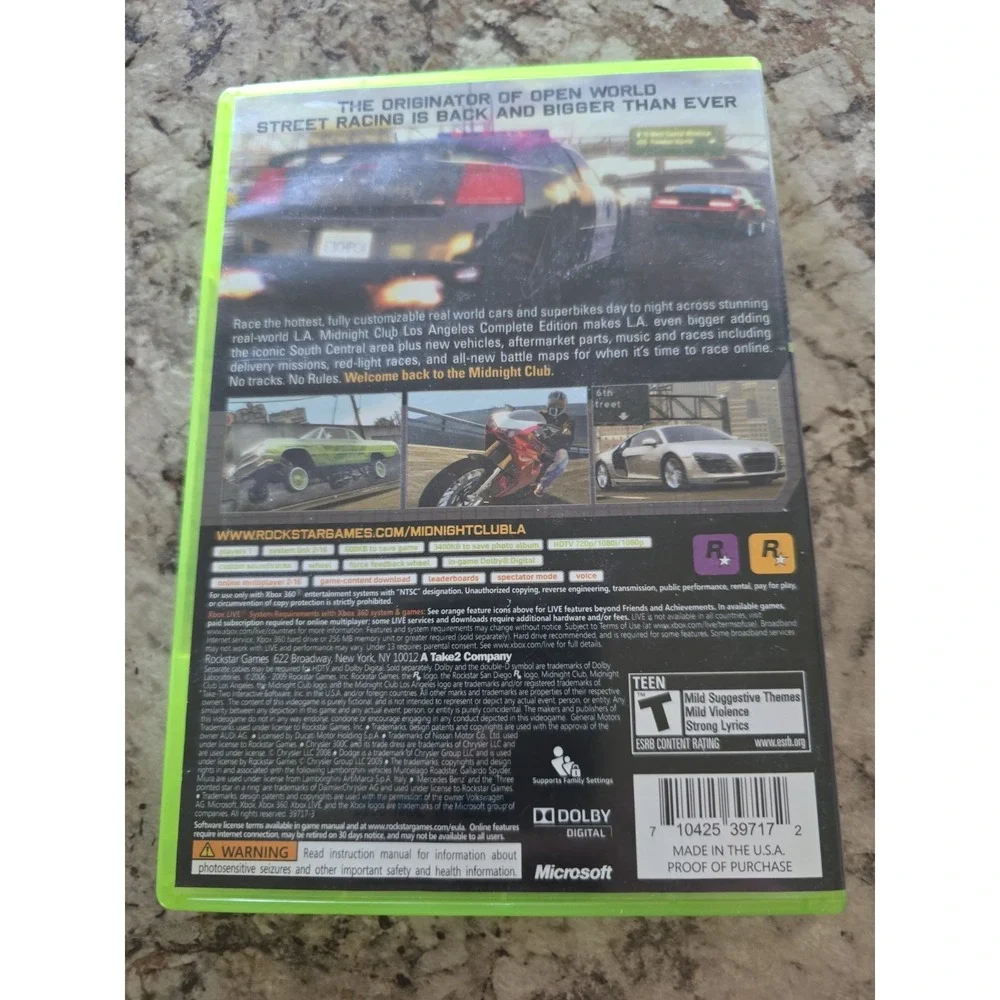 Xbox 360 Game Midnight Club Los Angeles Complete Edition Plat, Hit Teen Rated